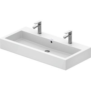 VERO #045410 wastafel 1000mm wit met 2 kraangaten met overloop geslepen onderzijde
