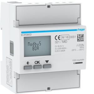 Elektriciteitsmeter kWh 3-fase direct 80A 4 mod. Modbus MID