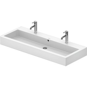 VERO #045412 wastafel 1200mm wit met 2 kraangaten met overloop geslepen onderzijde