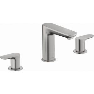 Wave 3-gats wastafelkraan rvs geborsteld sprong 129mm
