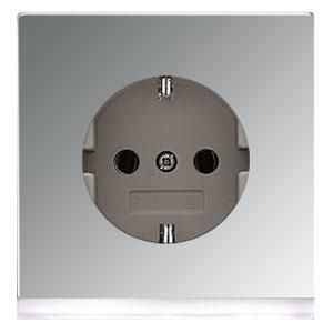 Wandcontactdoos glans chroom m.R/A ki.beveil.&LED LS