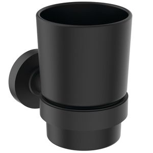 Bekerhouder m. beker zwart glas wandmontage silk black IOM