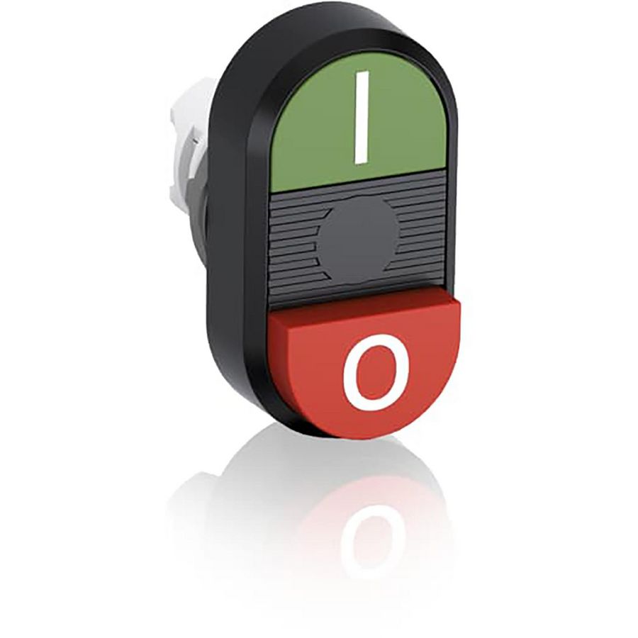 Dubbele drukknop verhoogd groen/rood I/Otekst