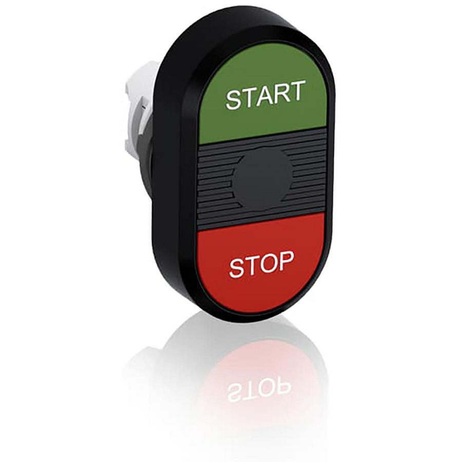 Dubbele drukknop groen/rood start/stop tekst