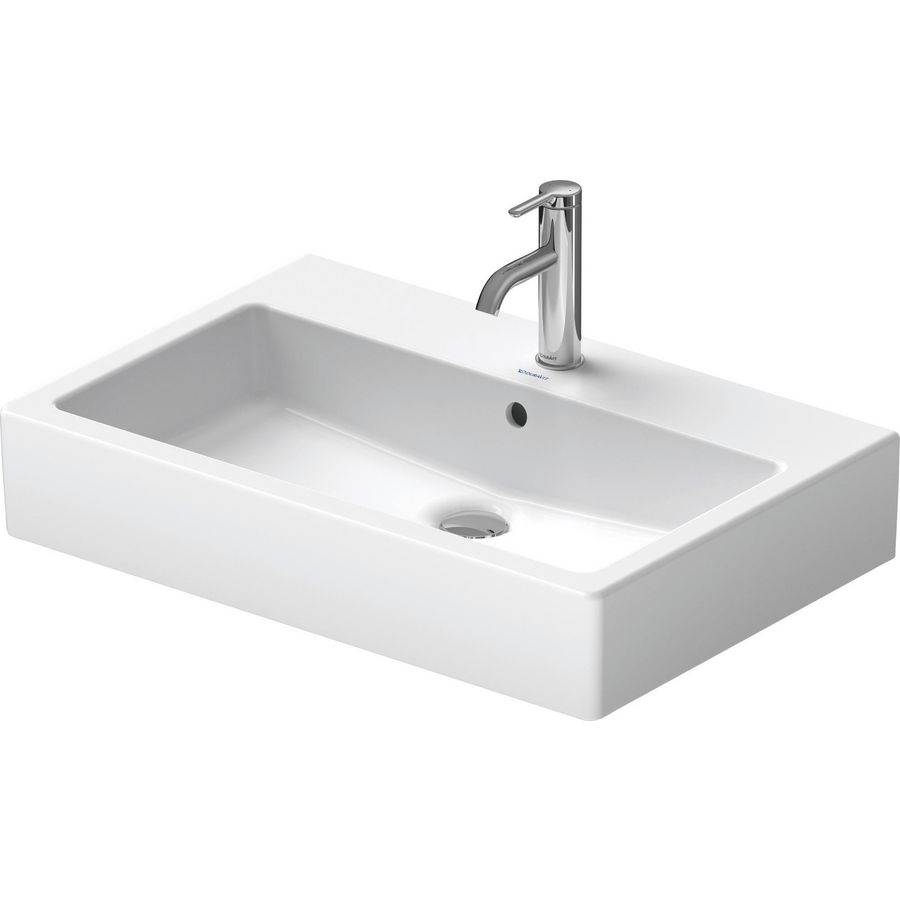 VERO #045470 wastafel 700mm wit met kraangat met overloop geslepen onderzijde