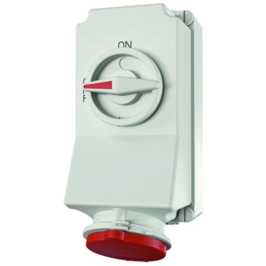 Wandcontactdoos 32A 5-polig  6H 400V IP44 afschakelb.
