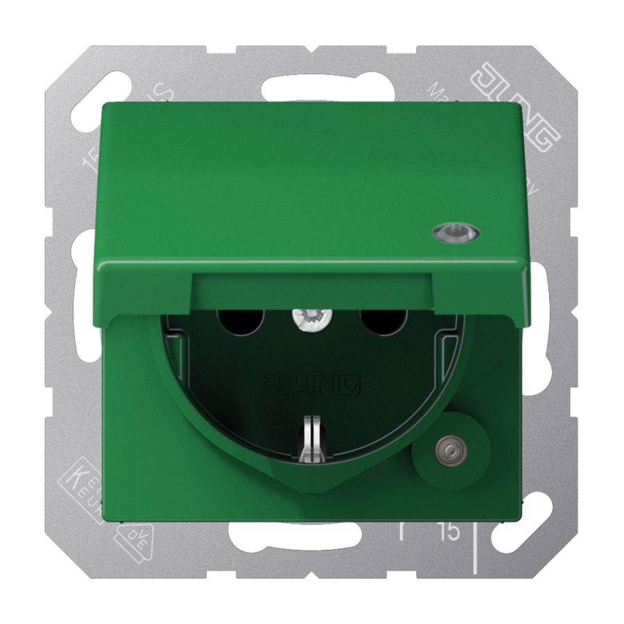 Wandcontactdoos A500 groen besch.con.,klapdeks co.l
