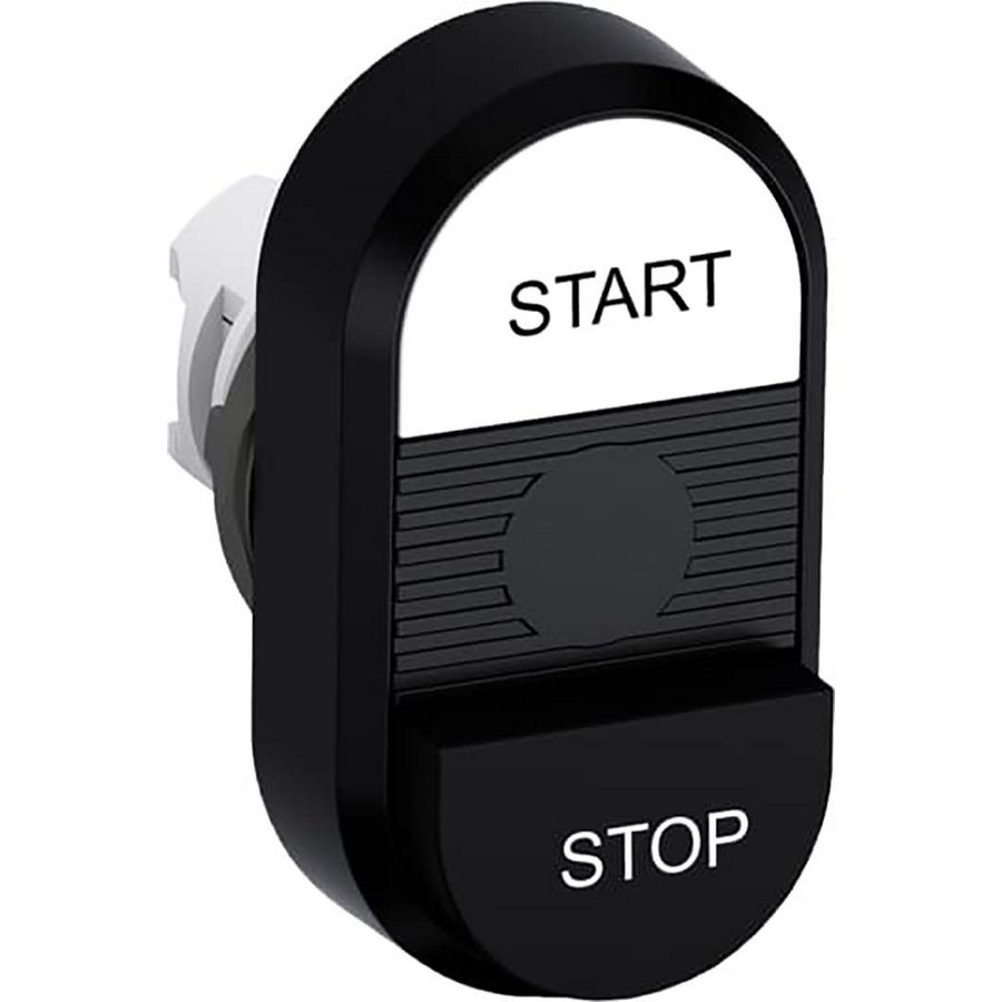 Dubbele drukknop verhoogd wit/zwart Start/stop tekst