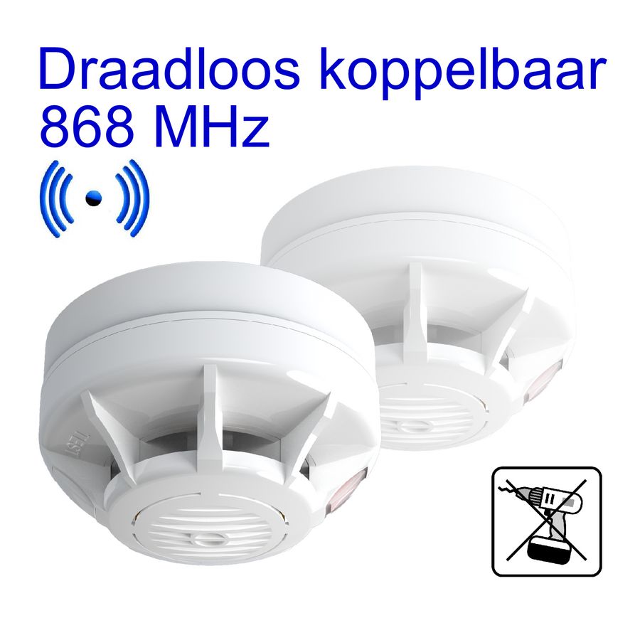 Hittemelder draadloos koppelbaar incl.3V vaste lithum batterij 10jaar