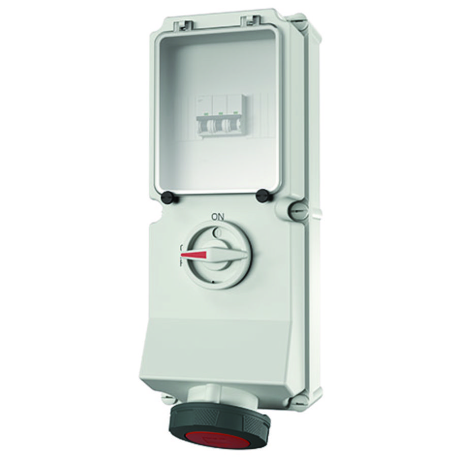 Wandcontactdoos 63A 4-polig  6H 400V IP67 DUO + autom.