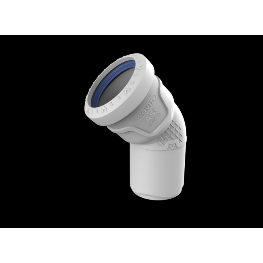 Bocht PP AS+ geluidsarm 45° lichtgrijs 50mm mof x spie