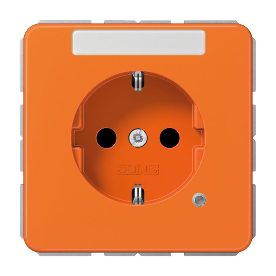 Wandcontactdoos oranje m.R/A tekstvast&glimlamp CD500