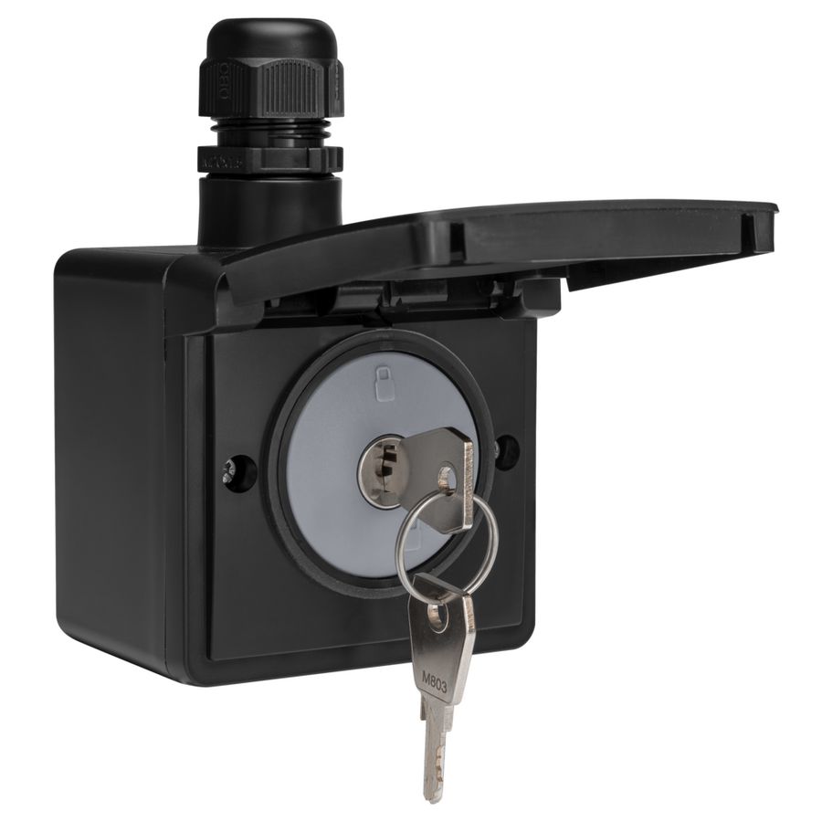 Spuitwaterdicht stopcontact met slot 1xM20 insteekklemmen randaarde zwart