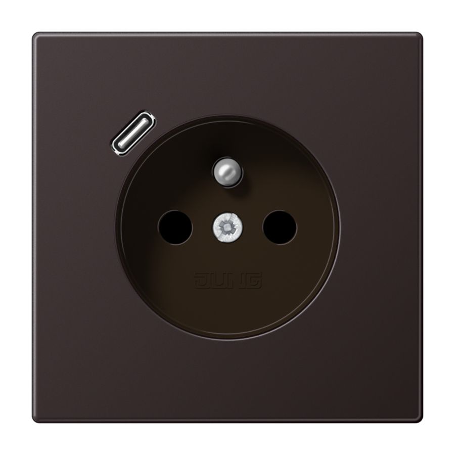 Wandcontactdoos penaarde + lader LS alu dark USB C