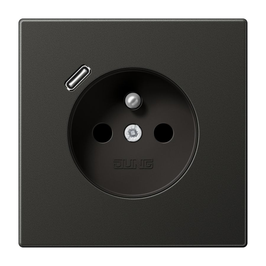 Wandcontactdoos penaarde + lader LS antraciet USB C