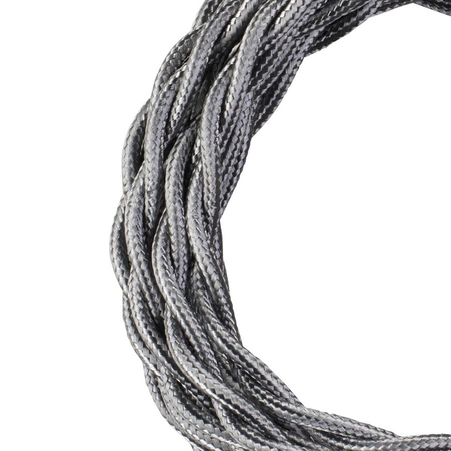 Lengte a 3m. Textielsnoer gedraaid 2C 2x0,75mm² metaal zilver