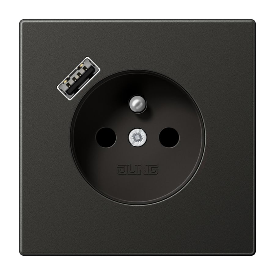Wandcontactdoos penaarde + lader LS antraciet USB A