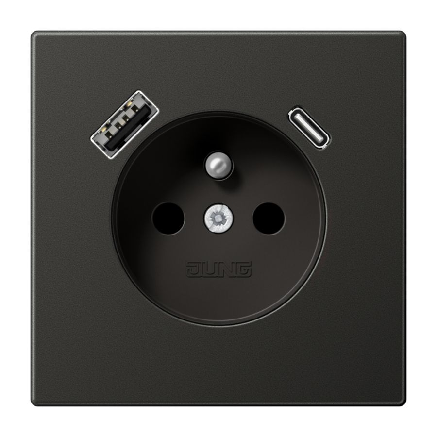 Wandcontactdoos penaarde + lader LS antraciet USB A+C