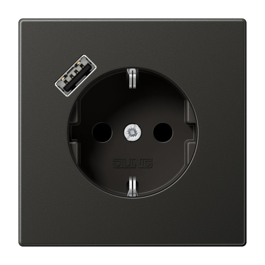 Wandcontactdoos + lader LS antraciet USB A