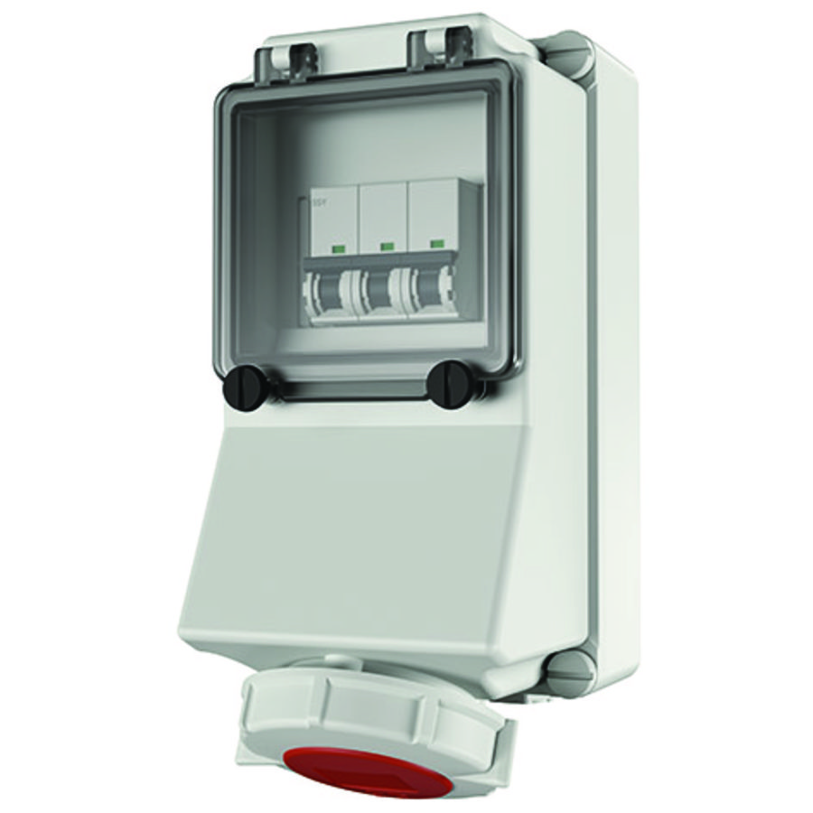 Wandcontactdoos 16A 5-polig  6H 400V IP67 + autom.