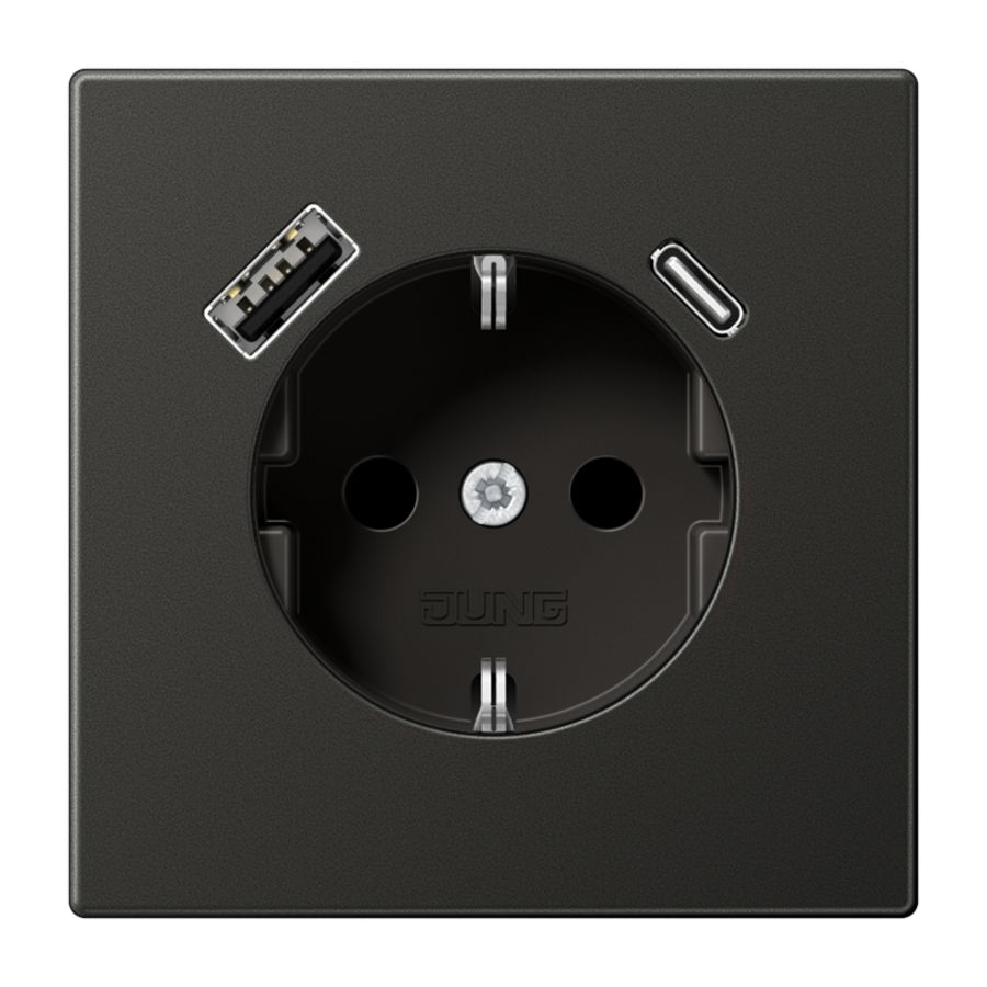 Wandcontactdoos + lader LS antraciet USB A+C
