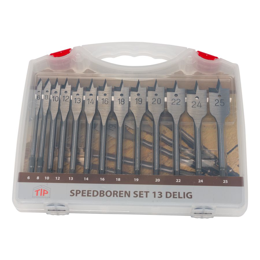 Houtboor speedborenset 13-delig 6/8/10/12/13/14/16/18/19/20/22/24/25mm