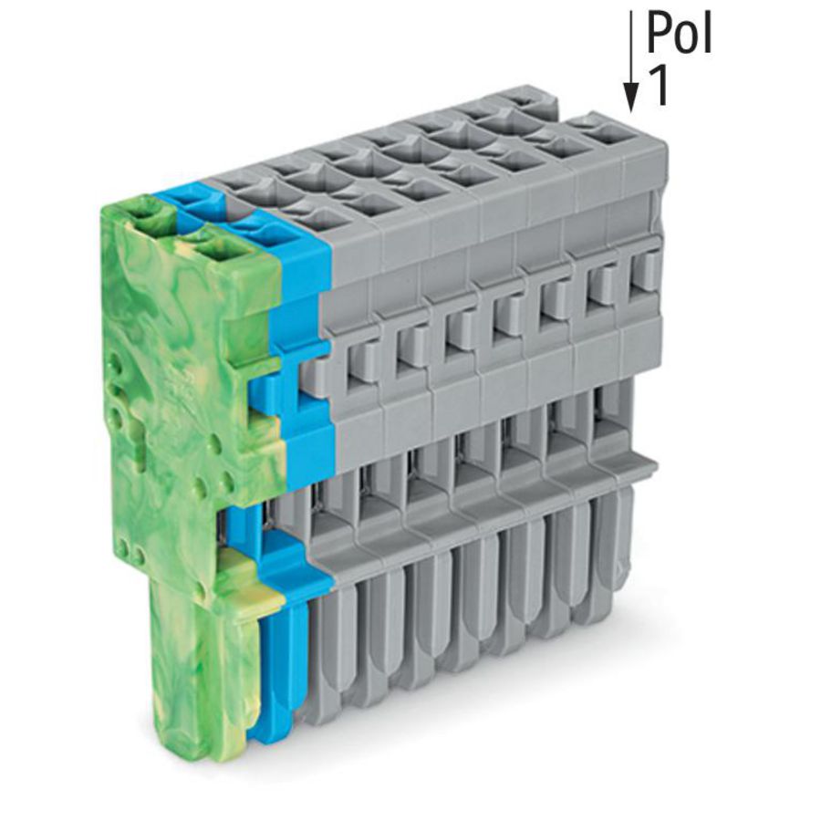 1-draads female steker CAGE CLAMP 4mm² grijs/blauw/g VVE=25