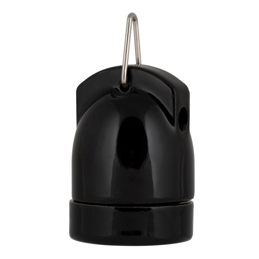 Lamphouder porselein E27 zwart+haak