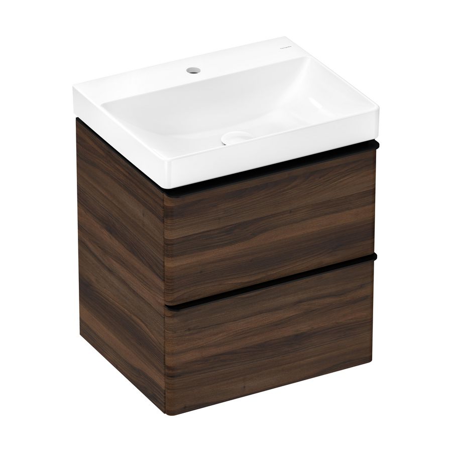 Onderkast Dark Walnut 580x475mm 2x la tbv wastafel greepkleur mat zwart Xelu Q 54026670