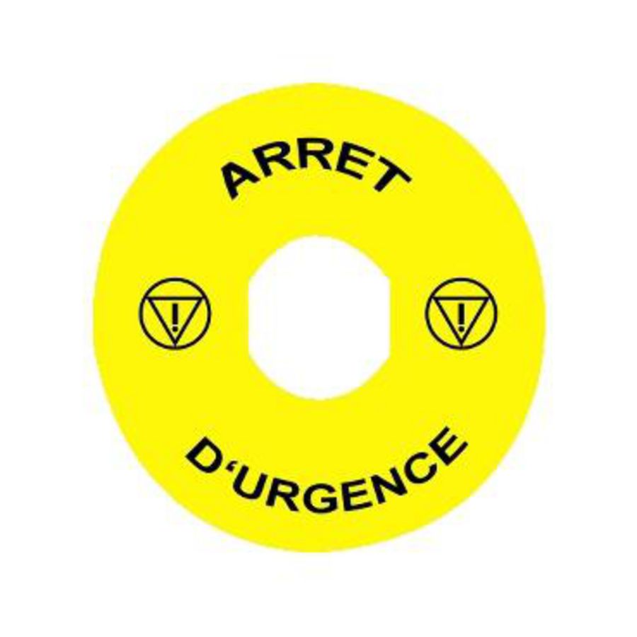 Etiket noodstop 90mmARRET D"URGENCE" Geel XB4/XB5 VVE=10