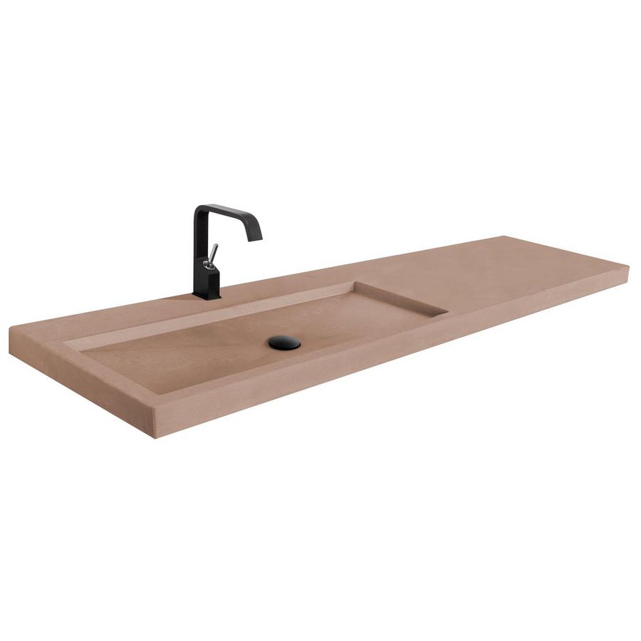 Wastafel 221 Beton 220,5cm 1x kom links met kraangat (i.c.m. meubel)
