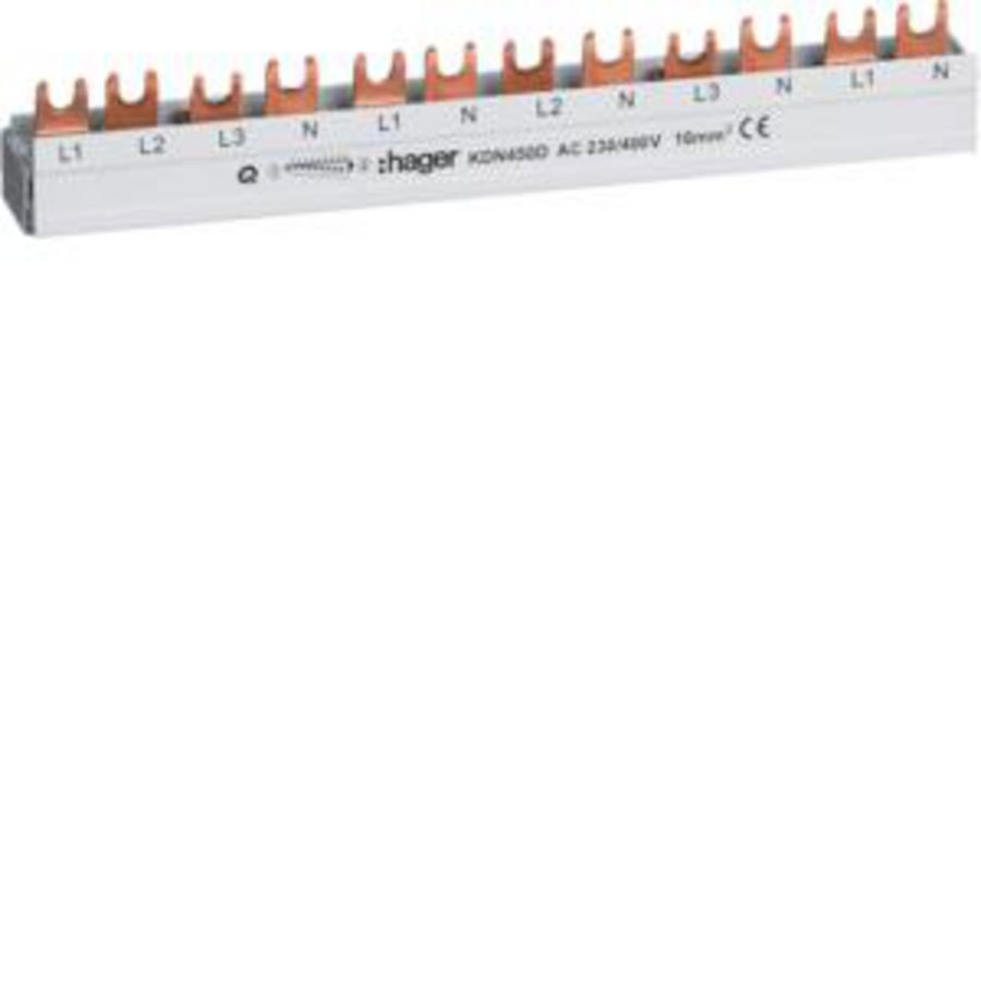 Aansluitrail vork 3-polig+N 16mm² 12 modulen