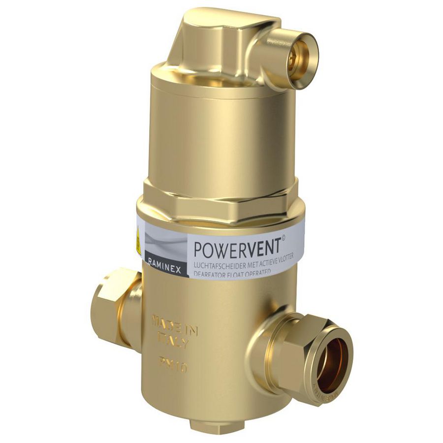 Luchtafscheider POWERVENT-INLINE DN20 22mm knel max 10bar VVE=6