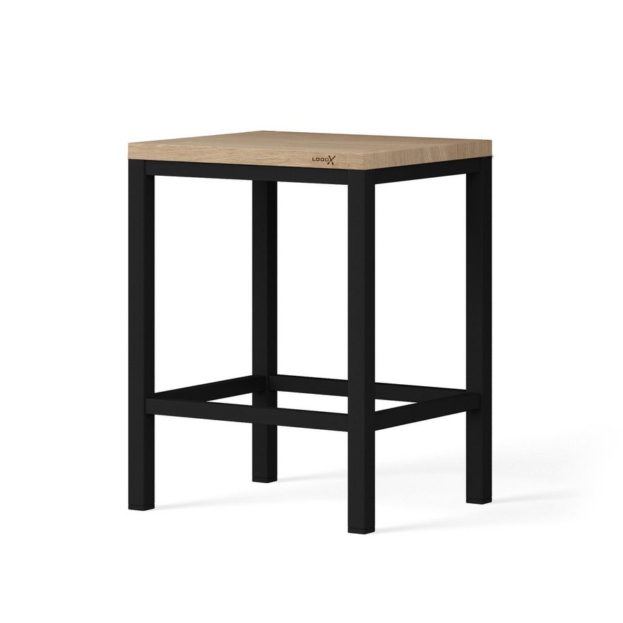 Badkamerkruk WOODEN STOOL 350x300mm h=450mm massief eiken old grey mat zwart poten