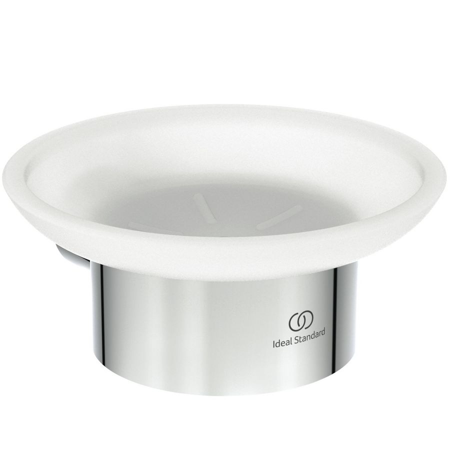 zeepschaal rond van gesatineerd glas m houder chroom T4509AA