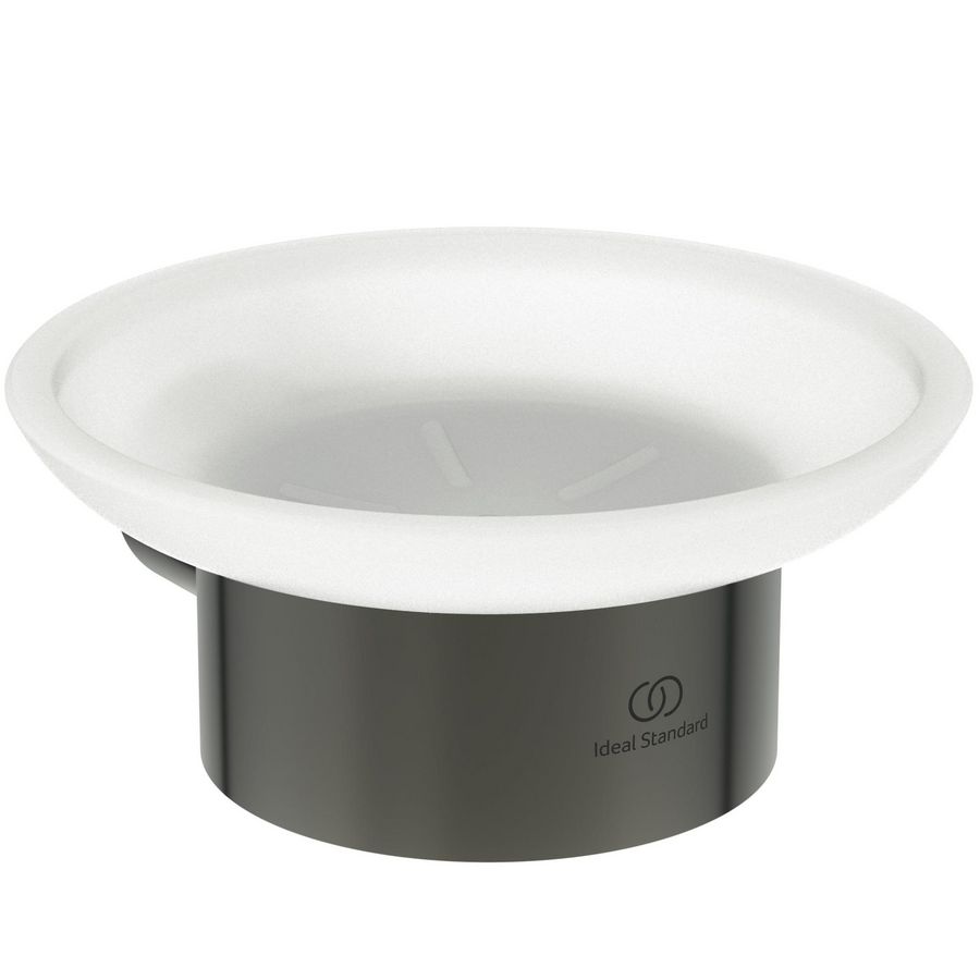 zeepschaal rond van gesat. glas m houder magnetic grey (grijs) T4509