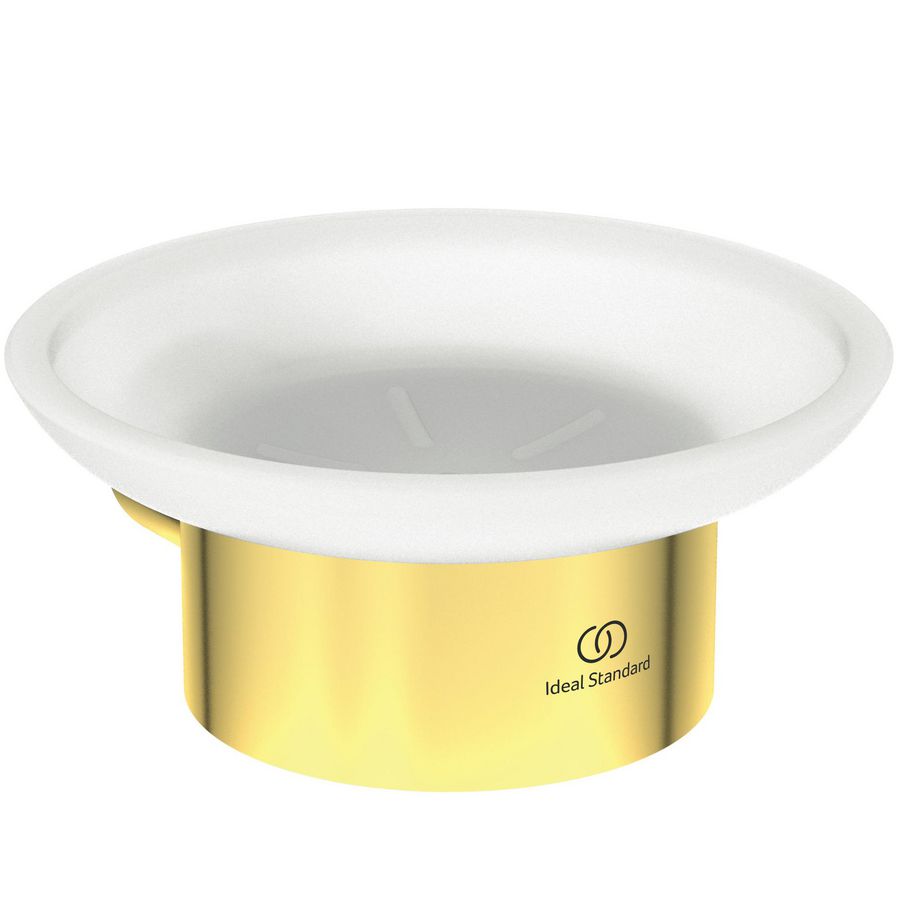 zeepschaal rond van gesatineerd glas m houder brushed gold (mat goudkleurig) T