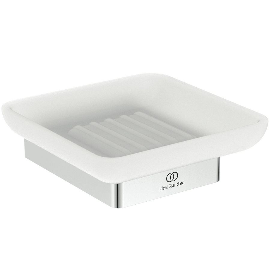 zeepschaal rechthoekig van gesat. glas m houder chroom T4508AA