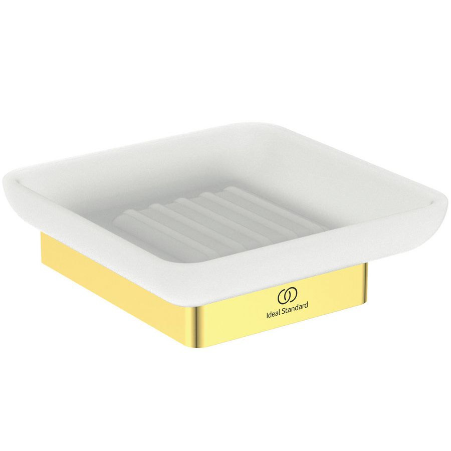 zeepschaal rechthoekig van gesat. glas m houder brushed gold (mat goudkleurig) T450