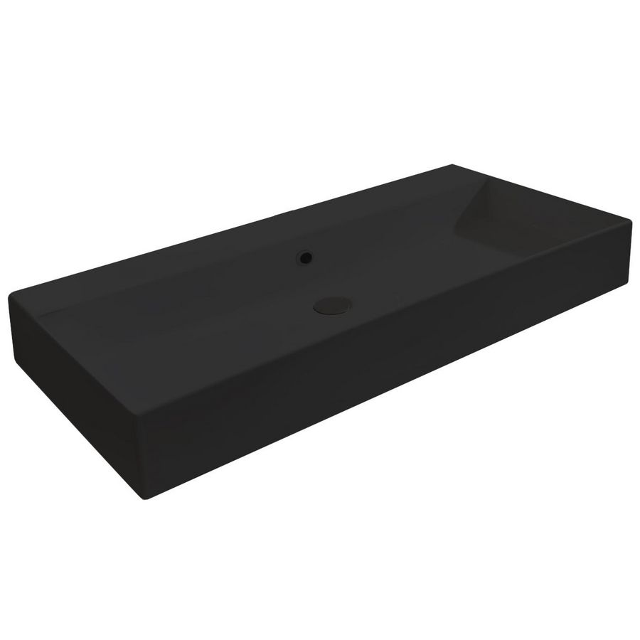 Wastafel 26 keramiek mat zwart 91cm 1x kom zonder kraangat