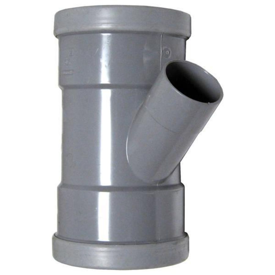 Wafix PVC manchet T-stuk verlopend 45° 110x50mm SN4 grijs 2x mof / 1x lijm