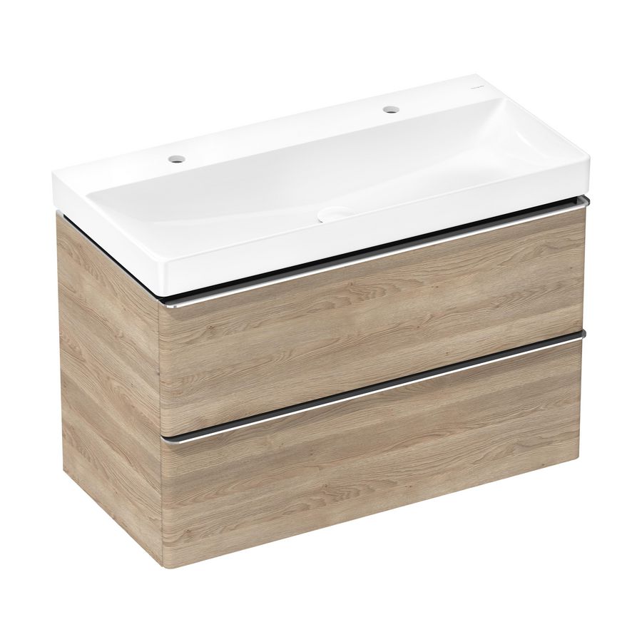 Onderkast Natural Oak 980x475mm 2x la tbv wastafel greepkleur chroom Xelu Q 54033000