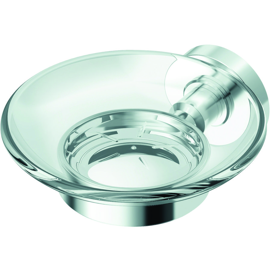 IOM zeepschaal transp. glas met houder chroom