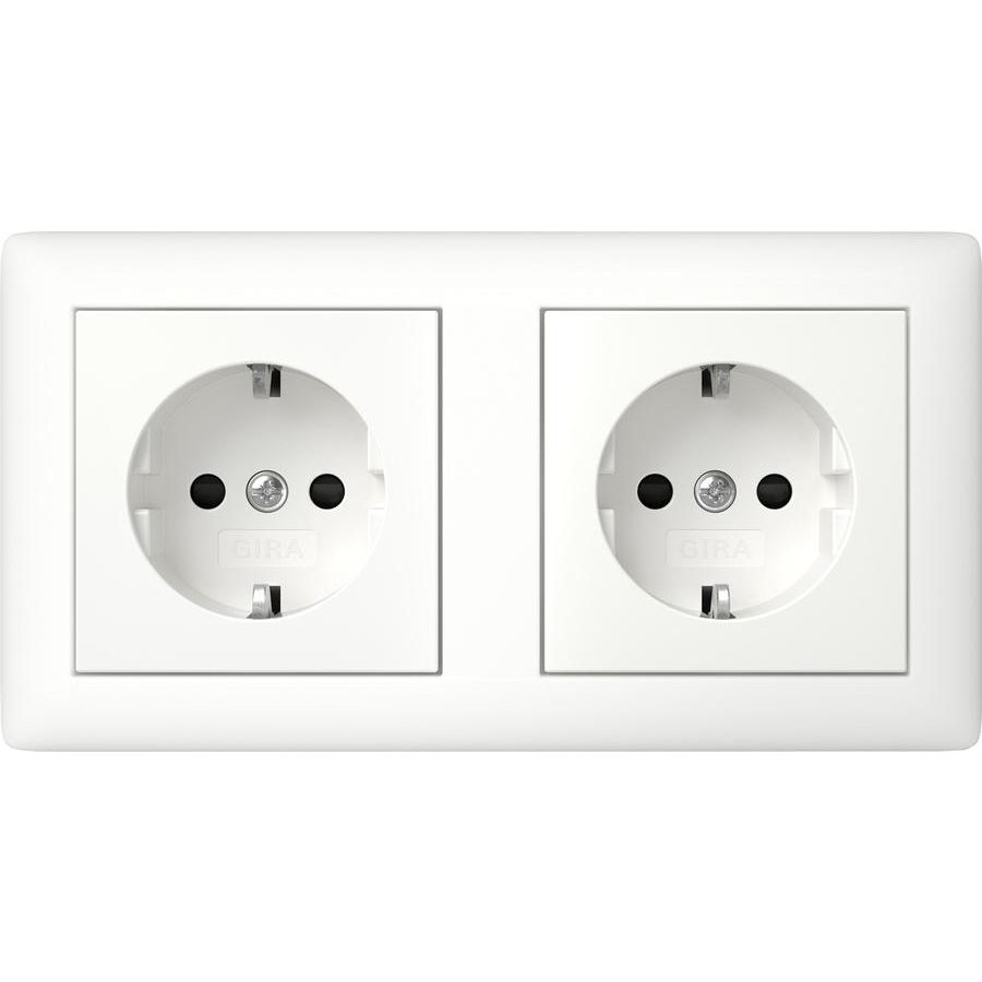wandcontactdoos met randaarde 2-voudig Safety Plus voorbedr. + afd.r Gira Standard 55 zuiver wit m