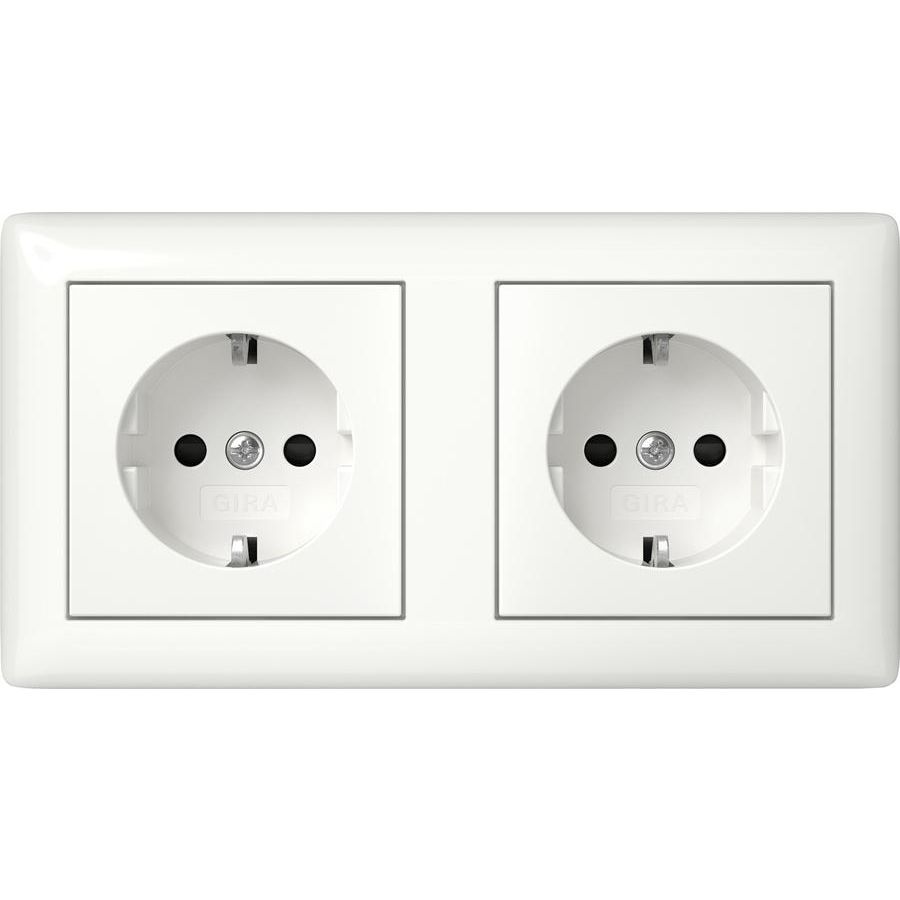 wandcontactdoos met randaarde 2-voudig Safety Plus voorbedr. + afd.r Gira Standard 55 zuiver wit