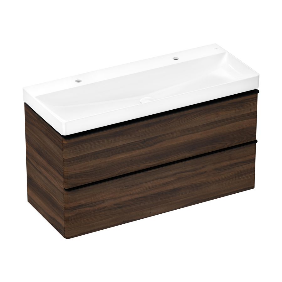 Onderkast Dark Walnut 1180x475mm 2x la tbv wastafel greepkleur mat zwart Xelu Q 54038670