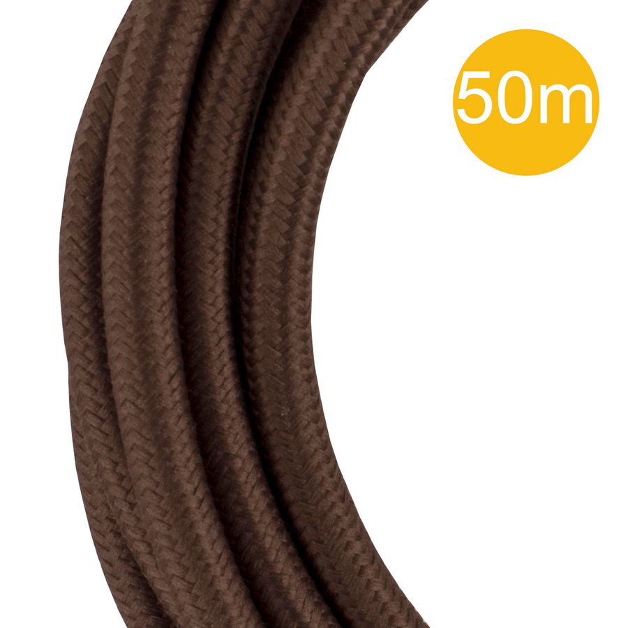 Lengte a 50m. Textielsnoer 3C 3x0,75mm² bruin