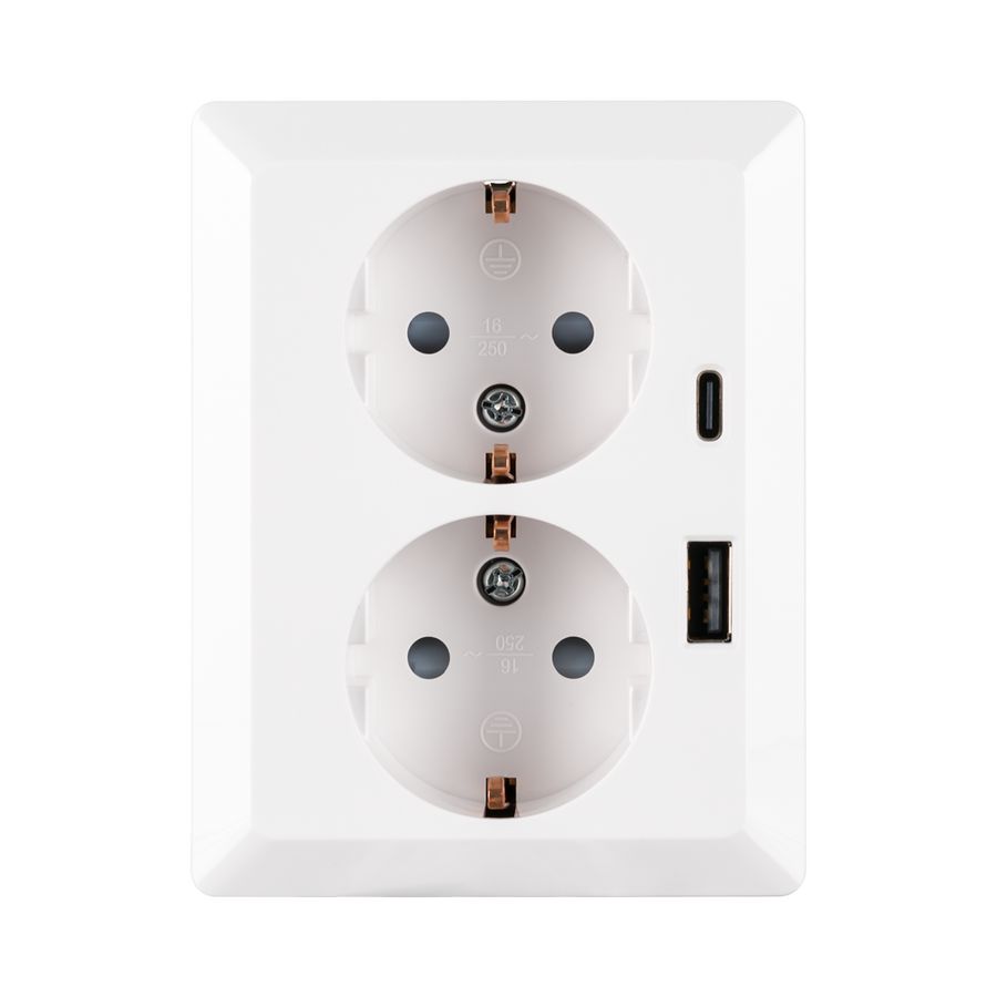 W.contactdoos Half Opb. 2-voudig RA USB A + USB C  VVE=20