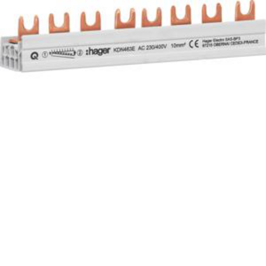 Aansluitrail vork  / kamrail 3-polig + Nul 10mm² 8 modulen