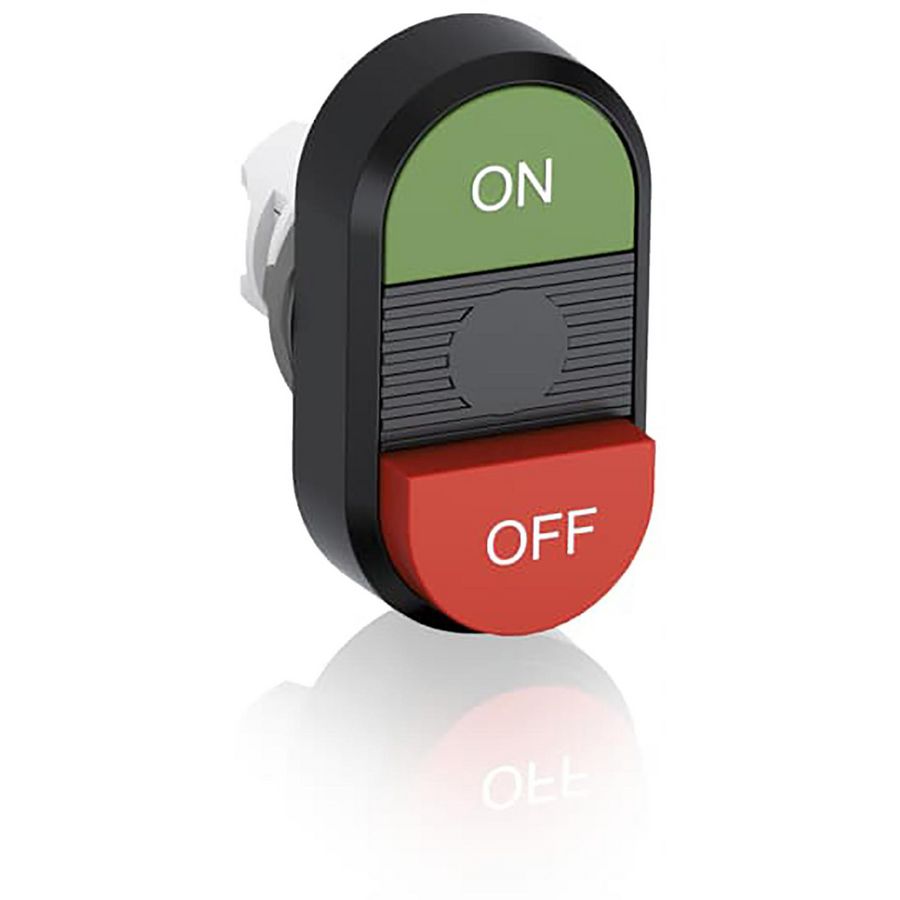 Dubbele drukknop verhoogd groen/rood On/off tekst